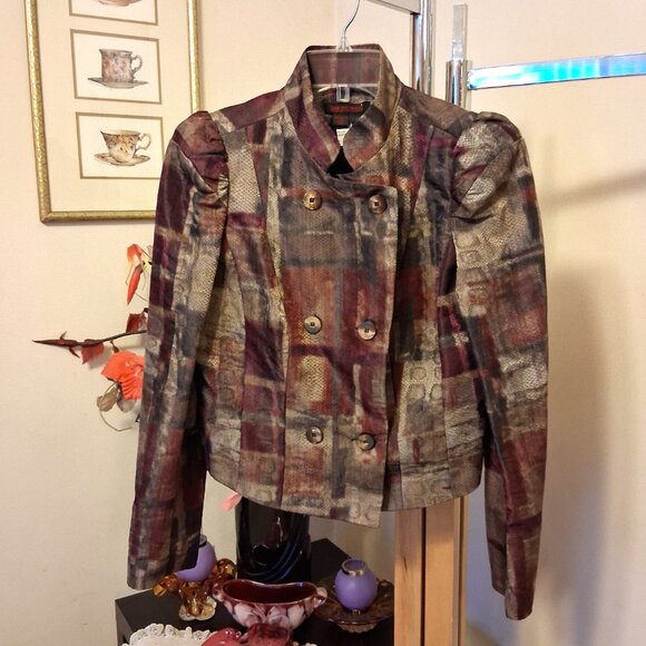 NWT Simon Chang Purple Multicolor Double-Breasted Blazer Jacket 6 S - Picture 9 of 14